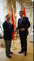 The Secretary for Innovation and Technology, Mr Nicholas W Yang (left), shakes hand with the State Secretary of the Federal Ministry of Science, Research and Economy of Austria, Dr Harald Mahrer (right), in Vienna today (May 24, Vienna time) after signing of the Memorandum of Understanding.