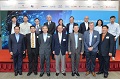 The Secretary for Innovation and Technology, Mr Nicholas W Yang (front row, centre); the Under Secretary for Financial Services and the Treasury, Mr James Lau (front row, third left); the Chief Executive Officer of the Hong Kong Cyberport Management Company Limited, Mr Herman Lam (front row, third right); Mr Michael Casey (front row, second right) of Massachusetts Institute of Technology’s Media Lab; and the Founder of the Smart Contracts Initiative, Mr Pindar Wong (front row, first right), pictured with speakers and guests at the “Blockchain Strategies for Business” Conference today (July 28).