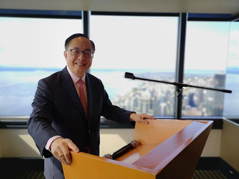 The Secretary for Innovation and Technology, Mr Nicholas W Yang, gives an update on the latest innovation and technology developments in Hong Kong at a business luncheon co-organised by Greater Seattle Partners and the Washington State China Relations Council today (September 16, US West Coast time).