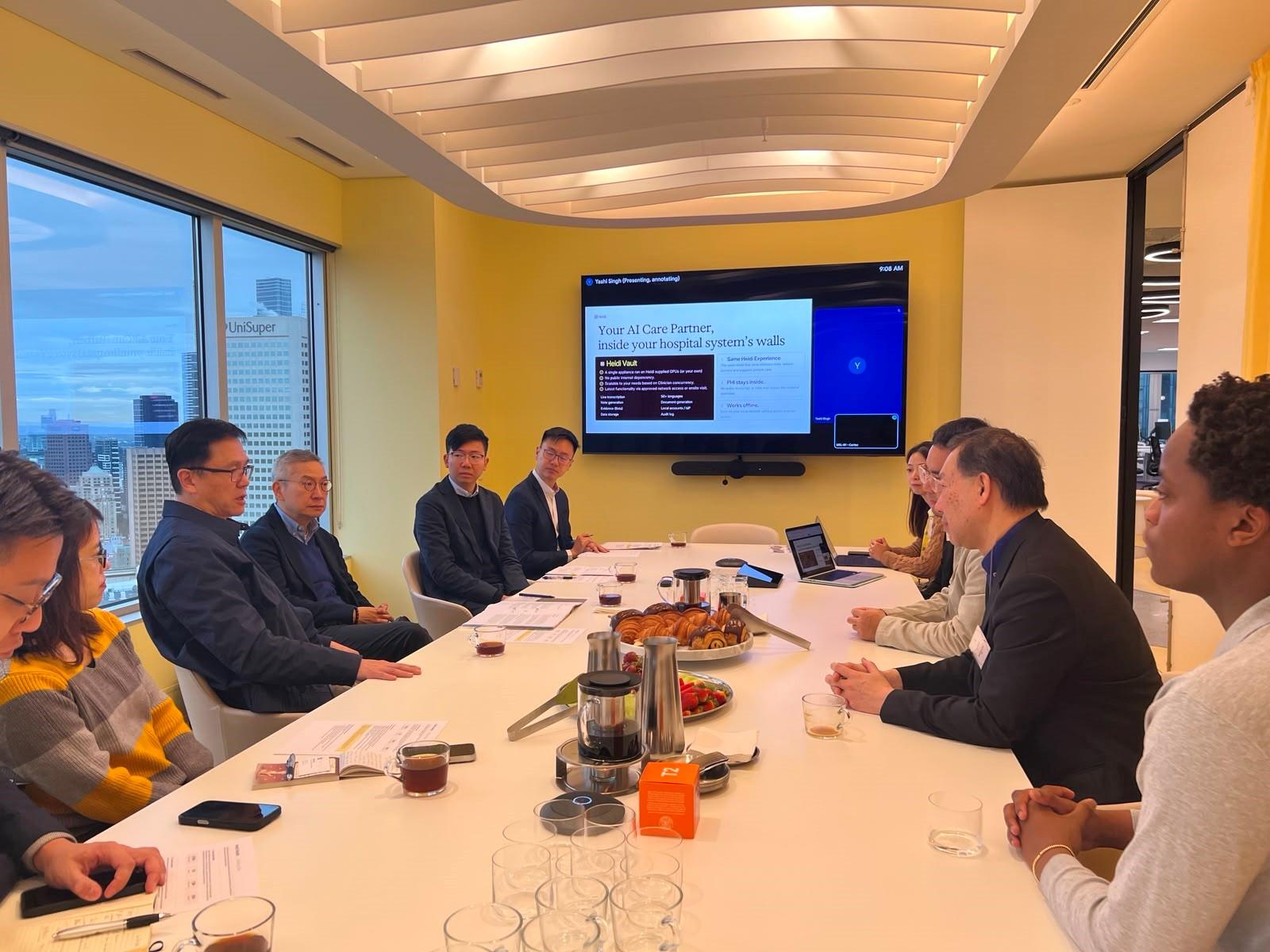 The Secretary for Innovation, Technology and Industry, Professor Sun Dong (third left), visited Heidi Health, an Australian medical-AI company, in Melbourne, Australia, before departing for Auckland, New Zealand, on June 24.